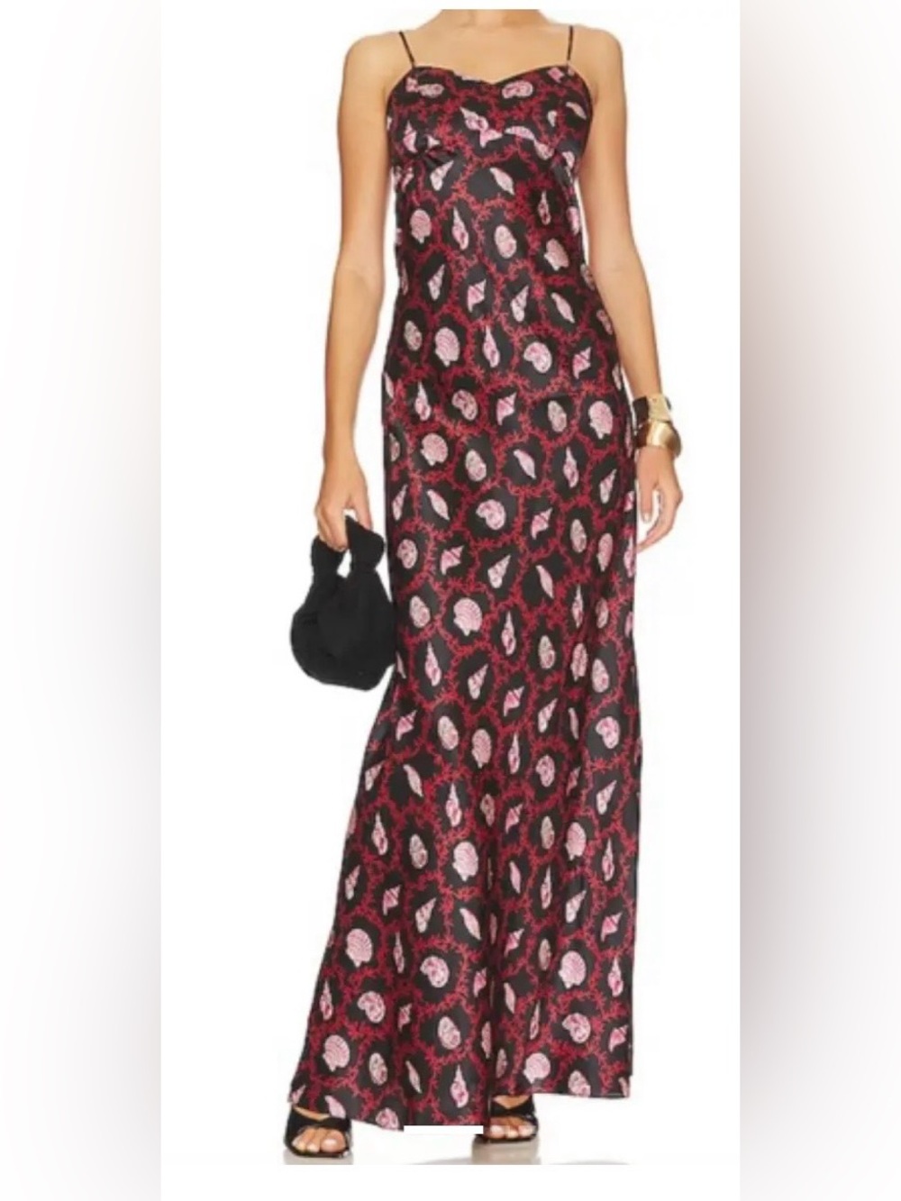 SALONI Black Maxi Dress with Pink Floral Print